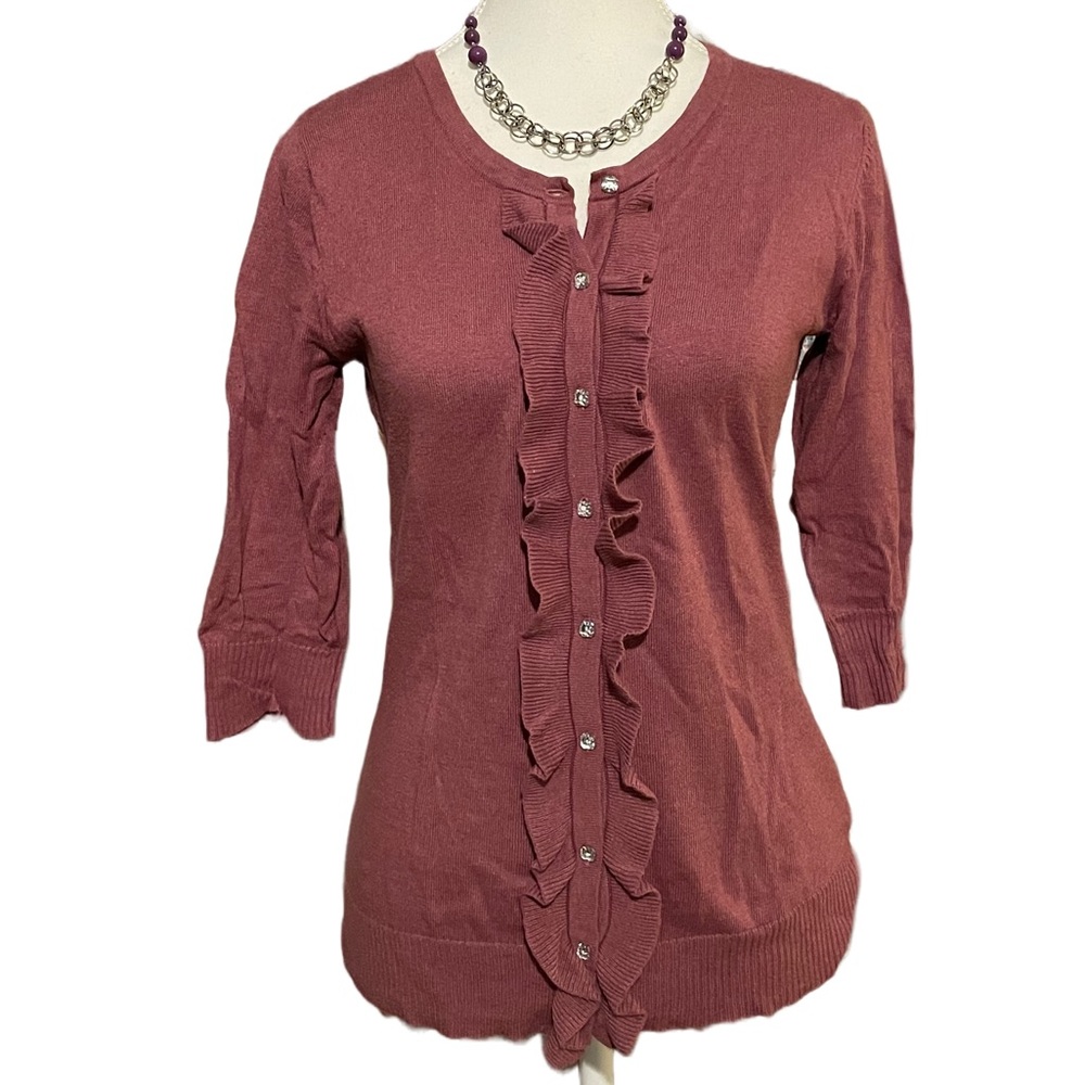 Merona Lilac Ruffle Front Cardigan S
